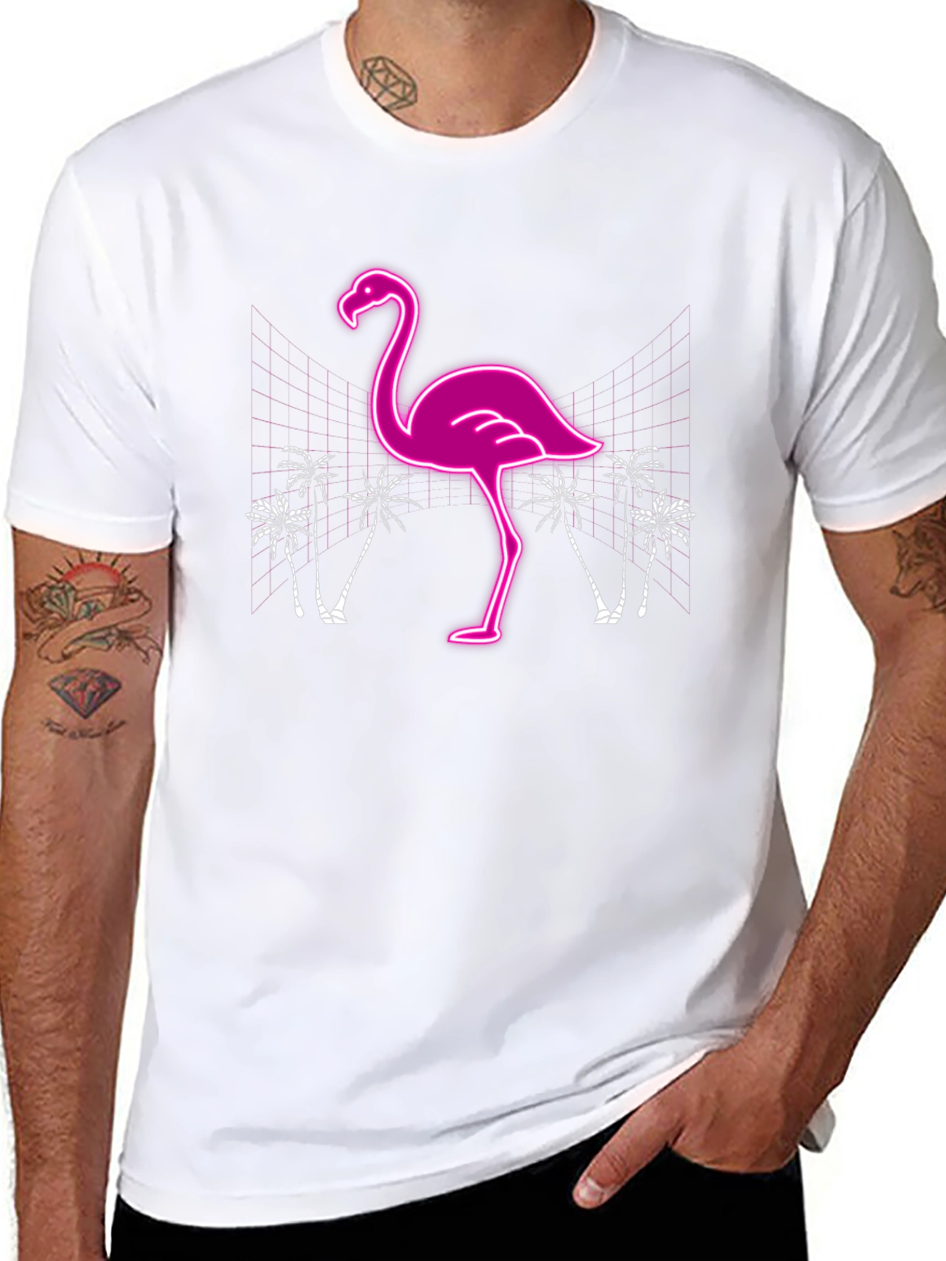Neon Flamingo Graphic T-Shirt - Tropical Style