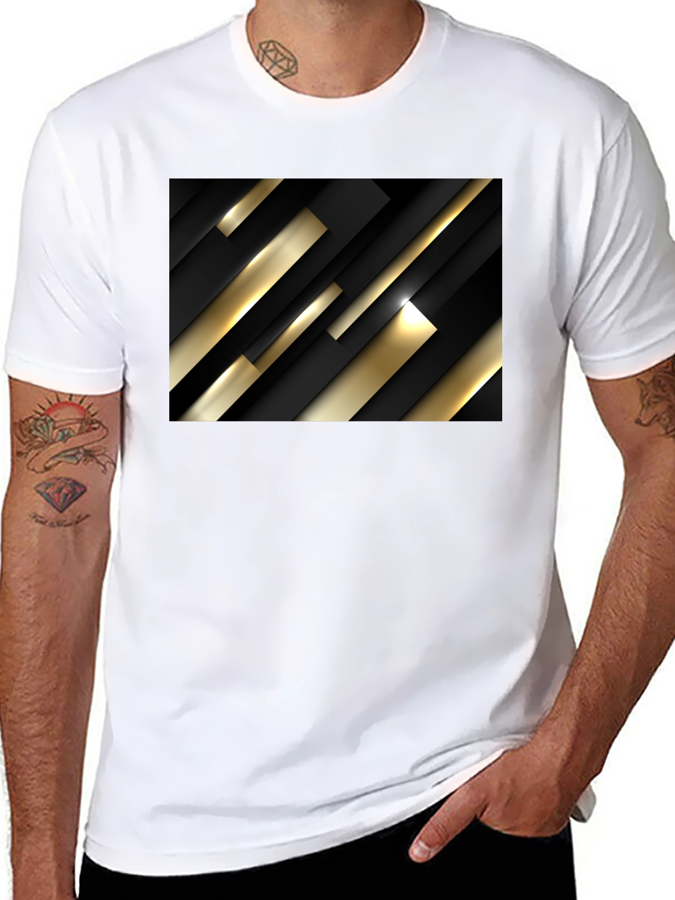 Modern Geometric Black and Gold T-Shirt