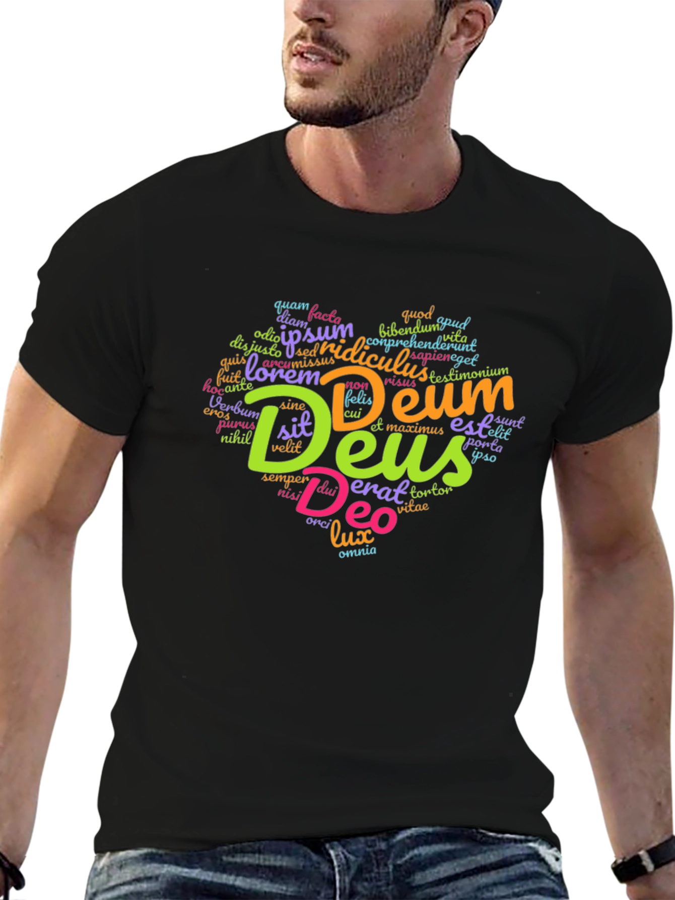 Deus Heart Graphic T-Shirt - Religious Word Art
