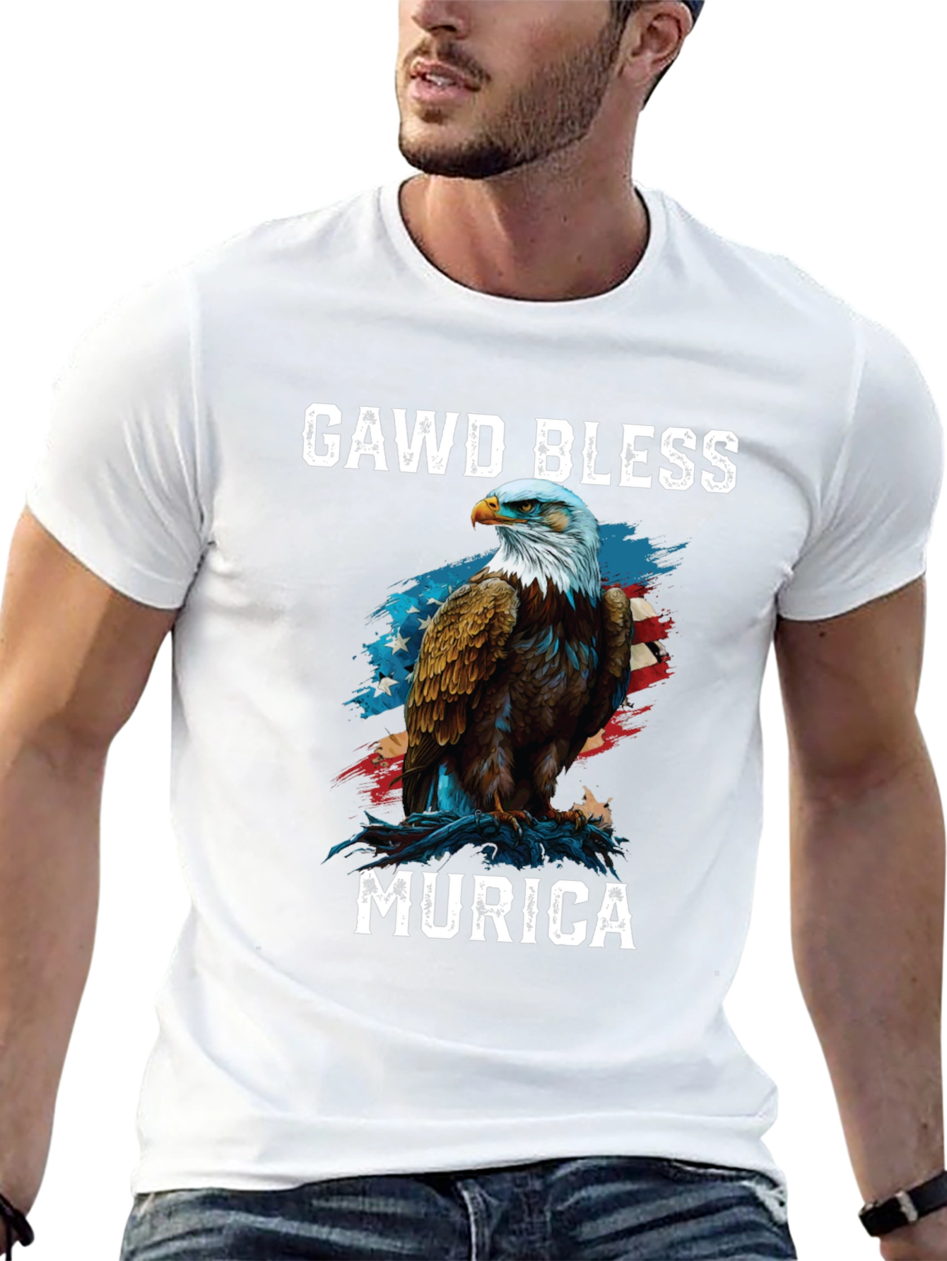 Gawd Bless Murica Eagle Graphic T-Shirt