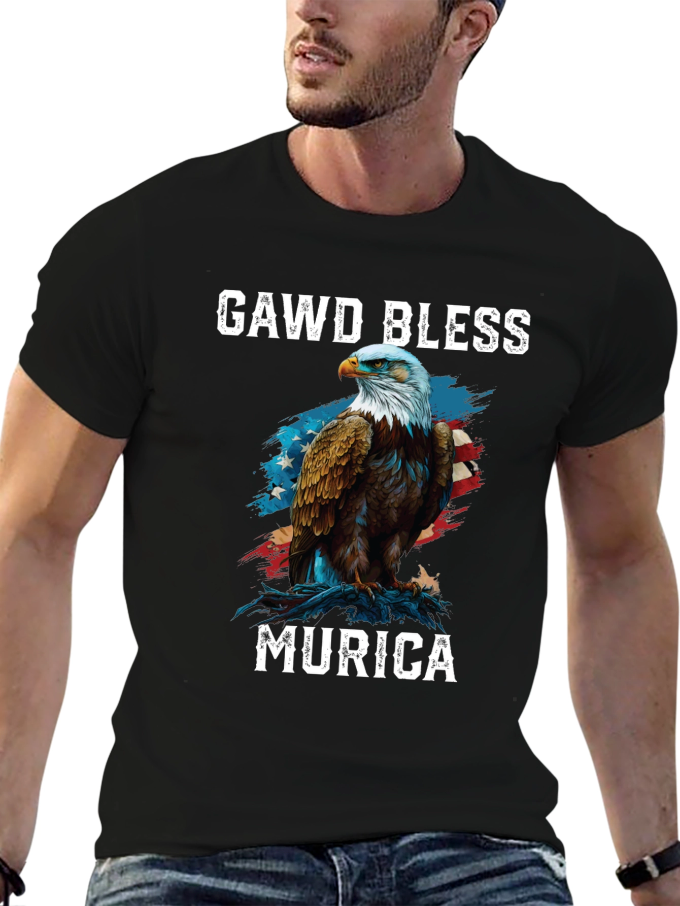 Gawd Bless Murica Eagle Graphic T-Shirt