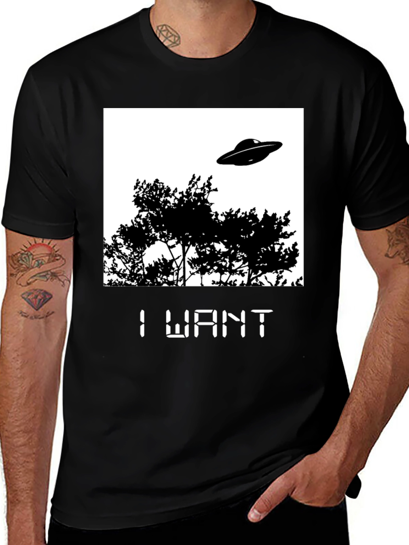 I Want UFO Graphic T-Shirt - Black