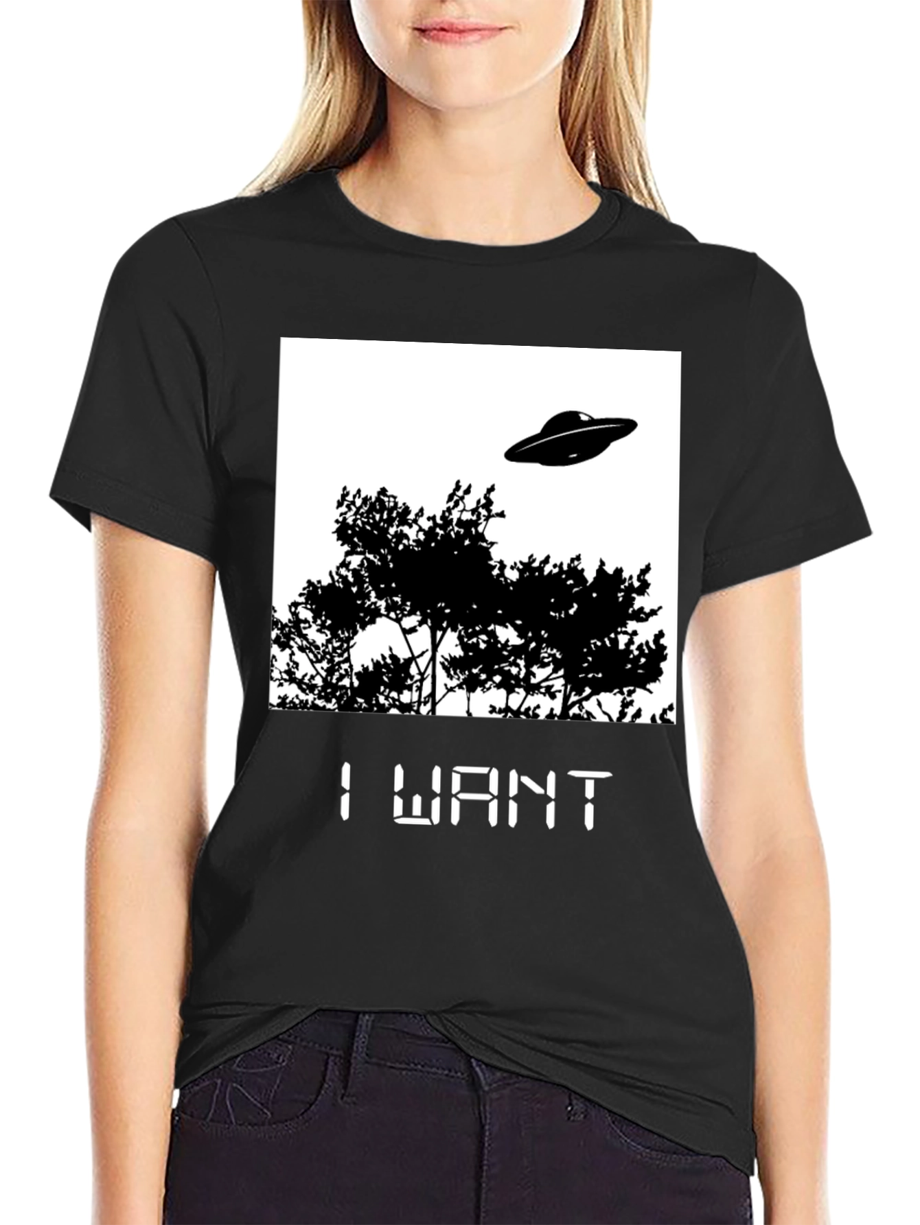 I Want UFO Graphic T-Shirt - Black
