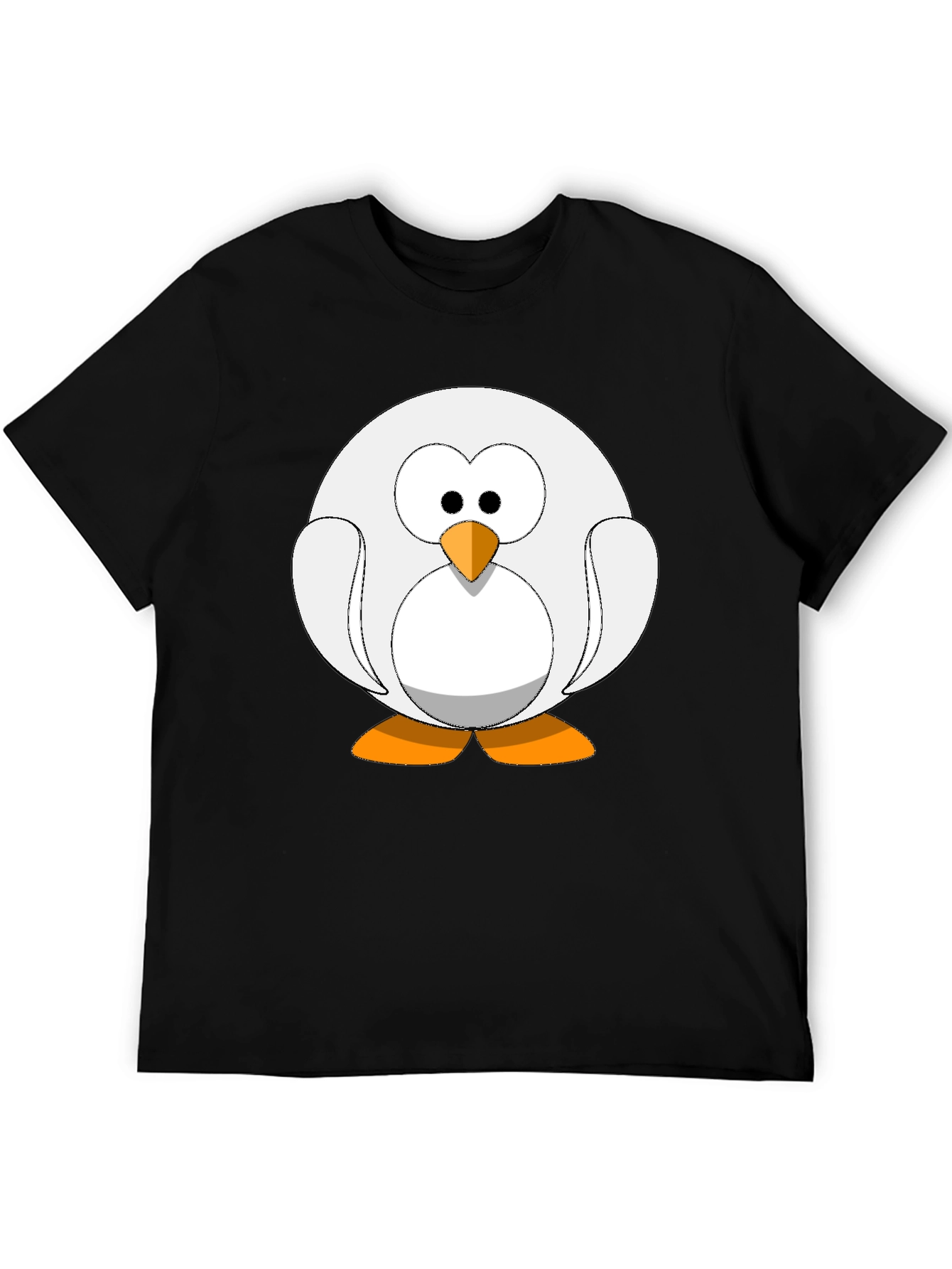Cartoon Penguin Graphic Tee - Black Cotton Blend Shirt