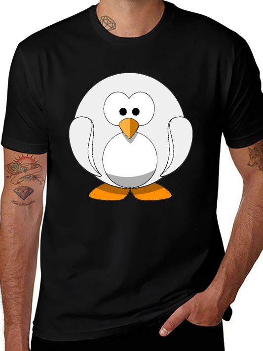 Cartoon Penguin Graphic Tee - Black Cotton Blend Shirt