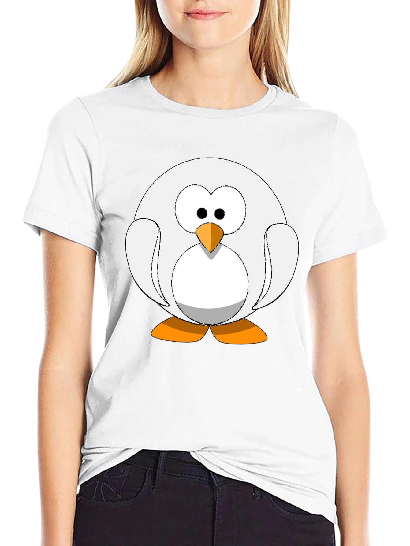 Cartoon Penguin Graphic Tee - Black Cotton Blend Shirt