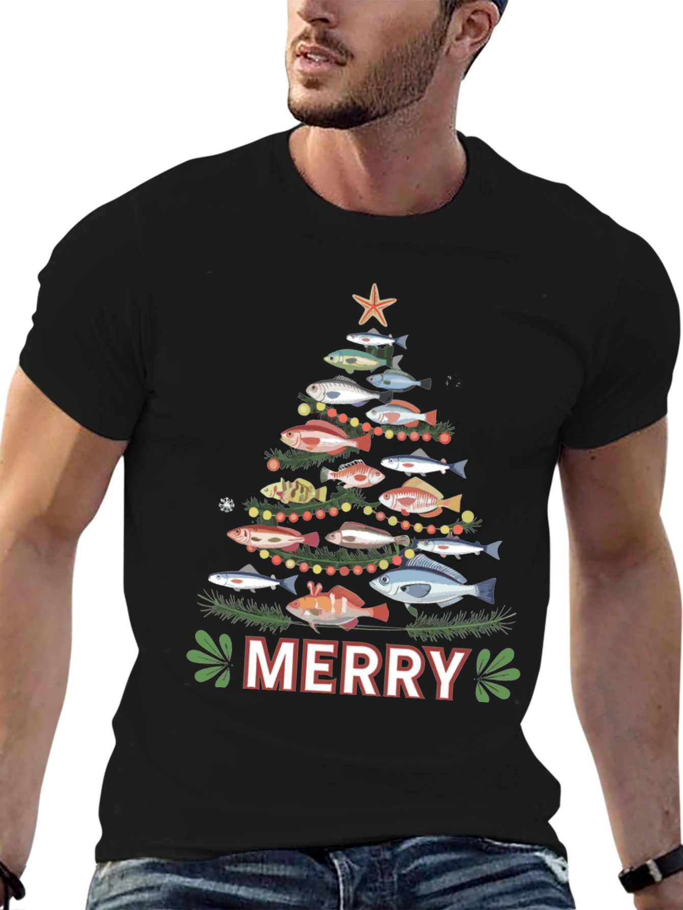 Festive Fishing Christmas Tree T-Shirt