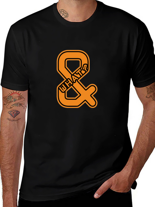 Mens Black T-Shirt with Orange WHAT? Ampersand Design
