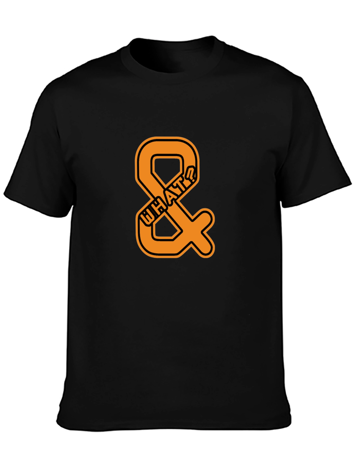 Mens Black T-Shirt with Orange WHAT? Ampersand Design