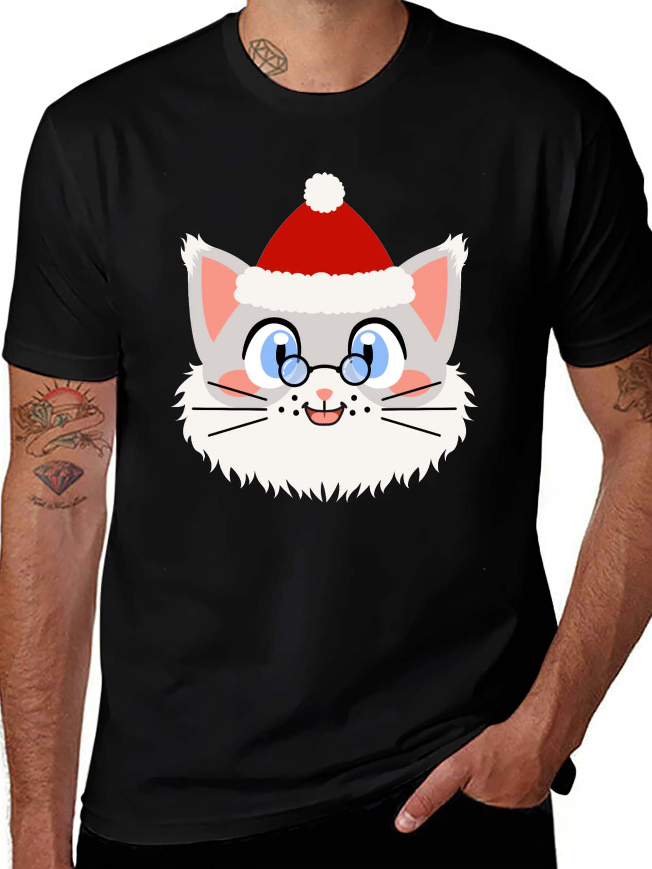 Festive Cat Santa T-Shirt - Holiday Cheer!