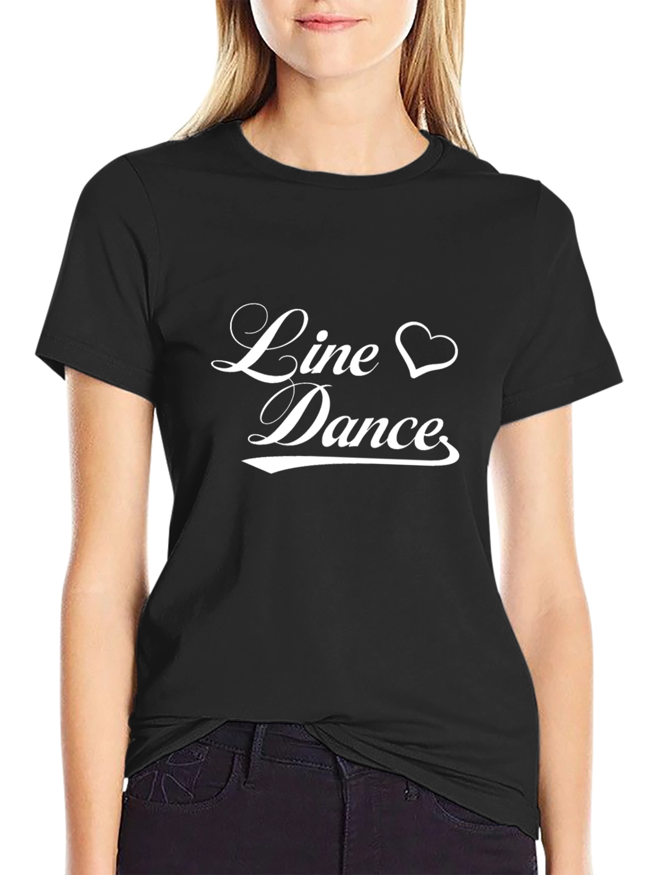 Line Dance Heart Graphic Black T-Shirt