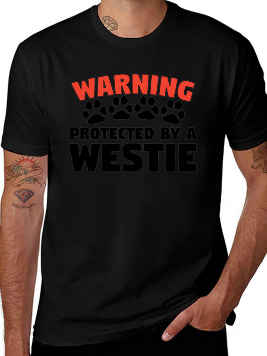 Warning Protected by Westie Mens Black T-Shirt
