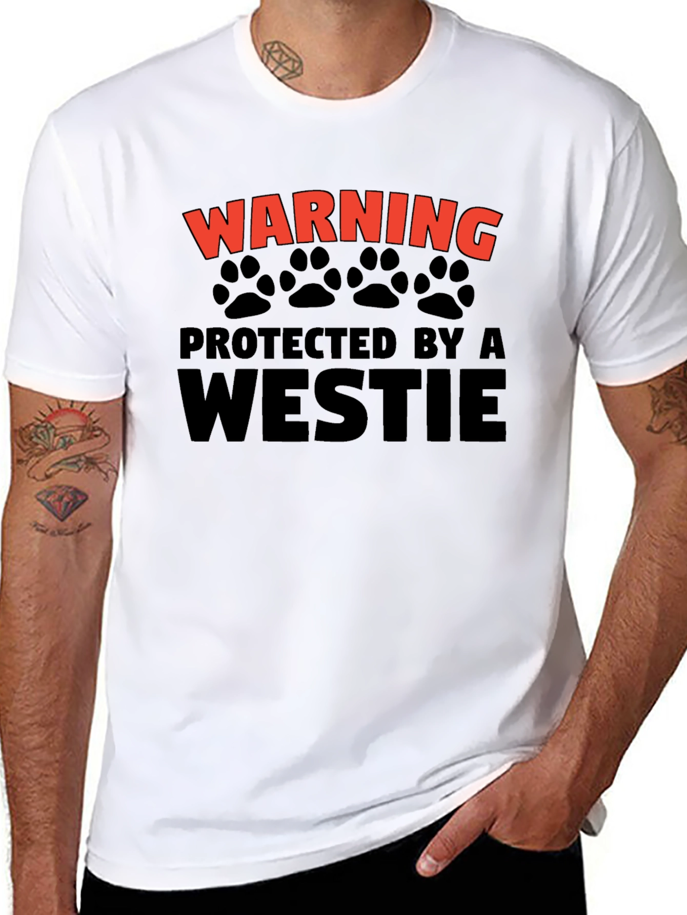 Warning Protected by Westie Mens Black T-Shirt