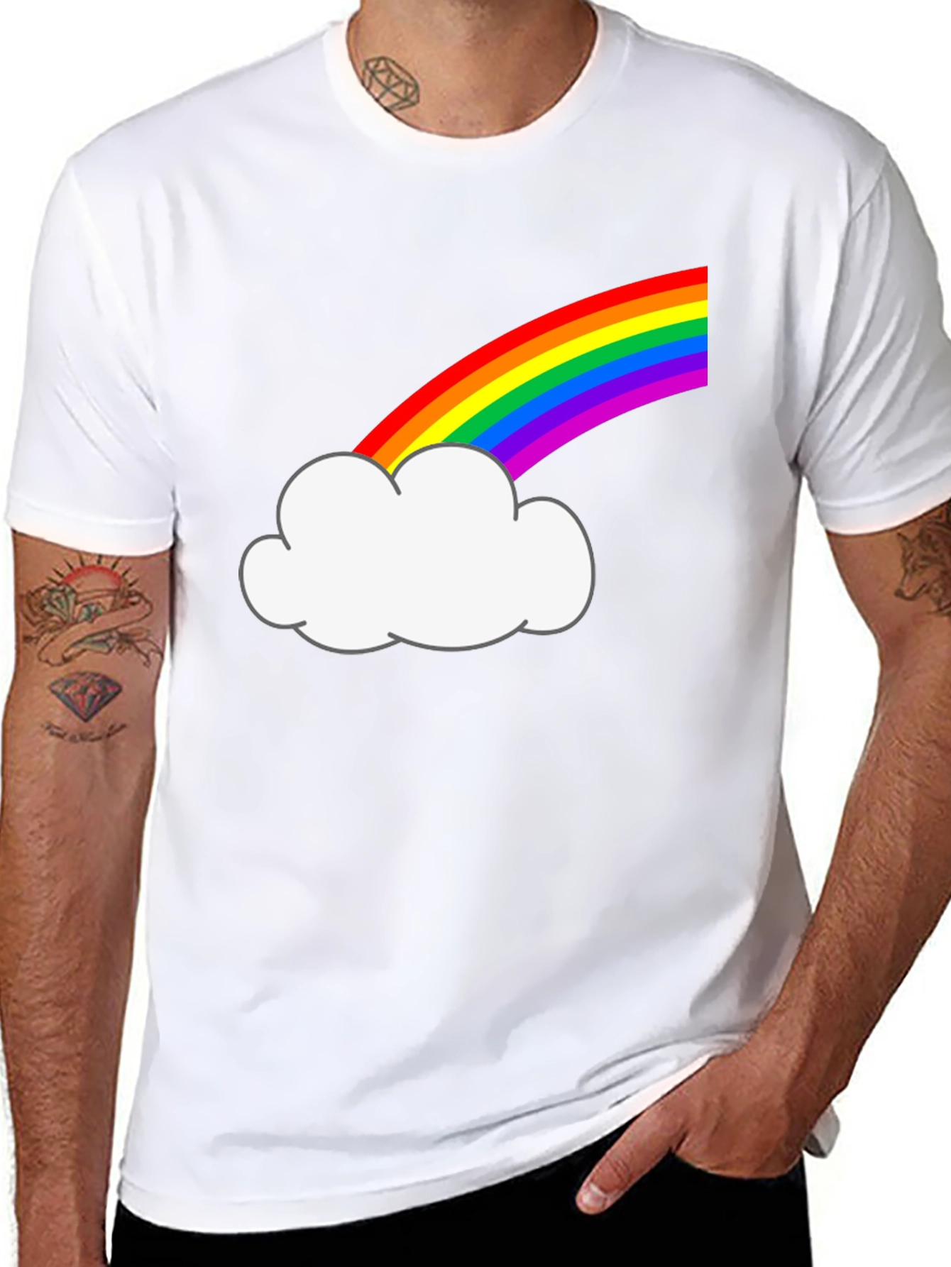 Rainbow Cloud Graphic Tee - Black Cotton T-Shirt
