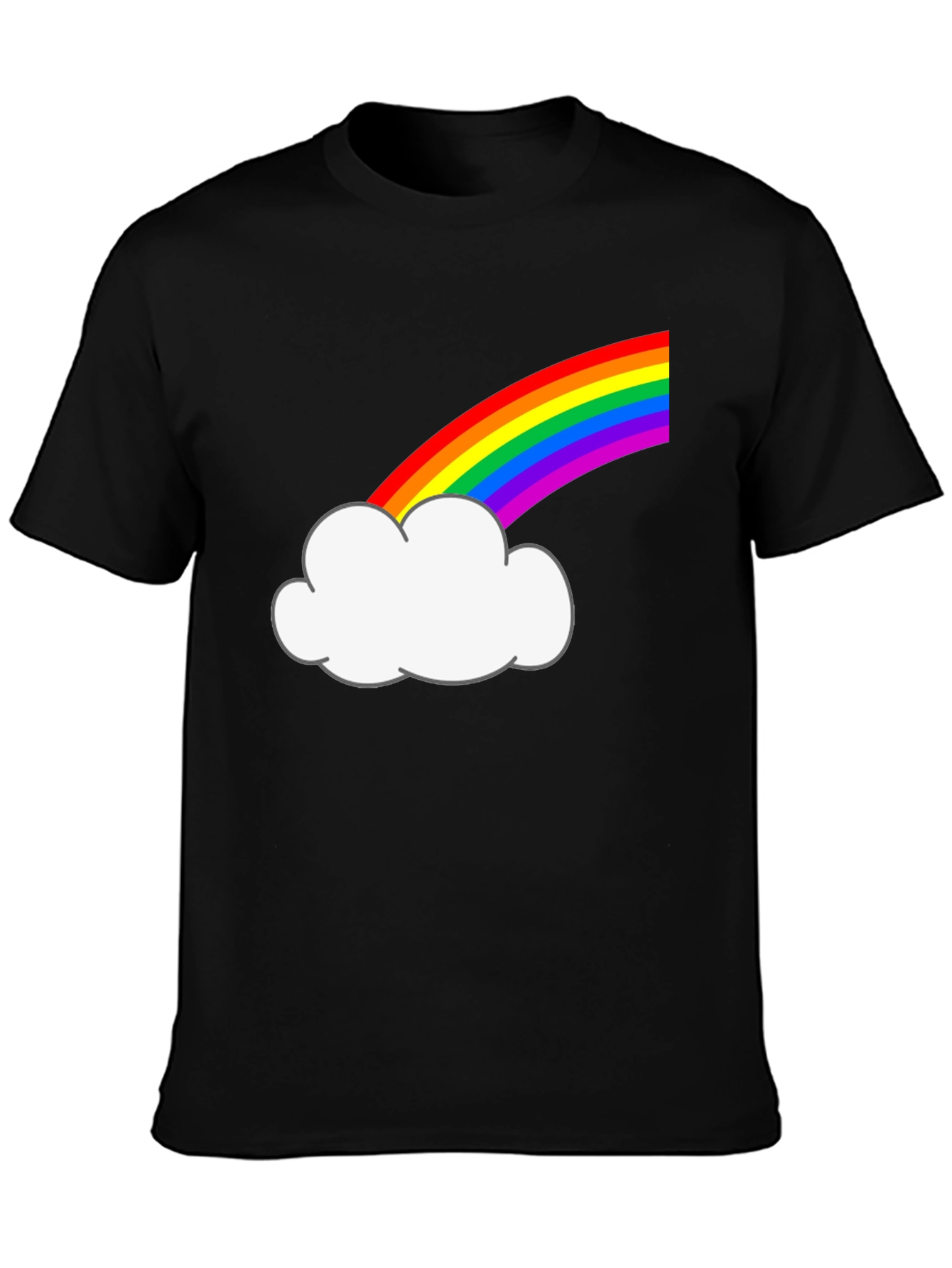 Rainbow Cloud Graphic Tee - Black Cotton T-Shirt