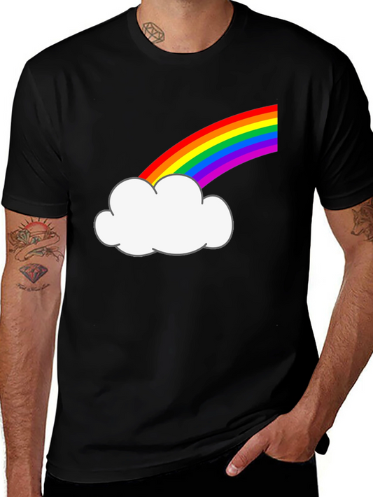 Rainbow Cloud Graphic Tee - Black Cotton T-Shirt