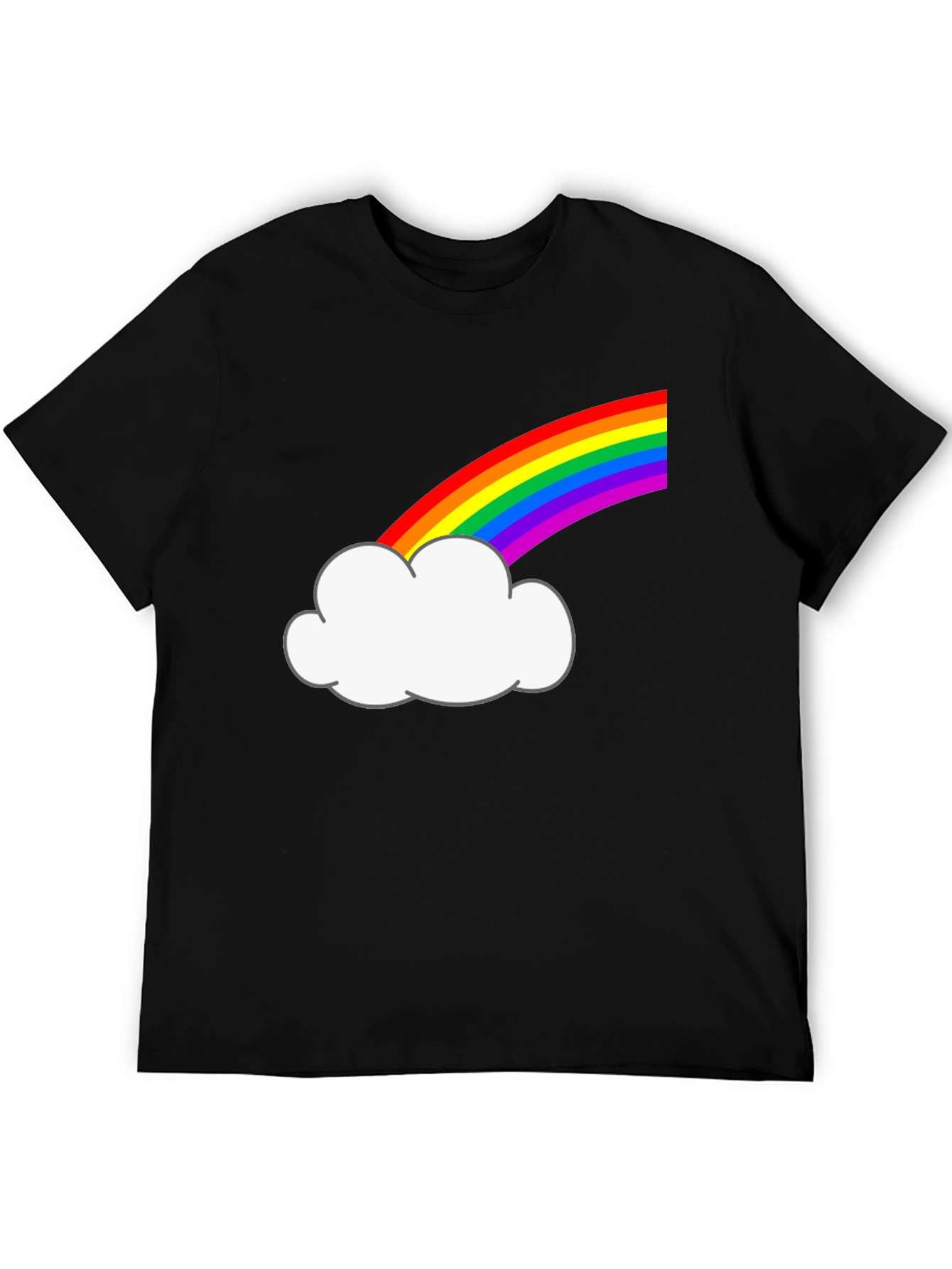 Rainbow Cloud Graphic Tee - Black Cotton T-Shirt