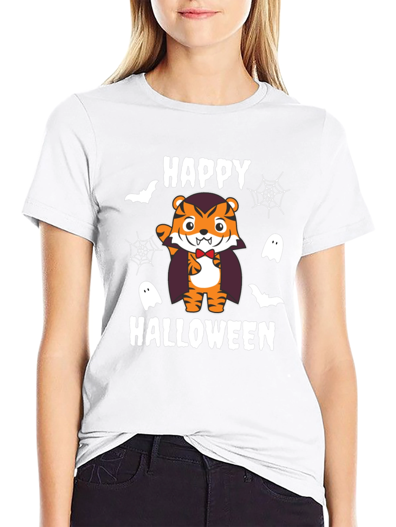 Happy Halloween Tiger Vampire Black T-Shirt
