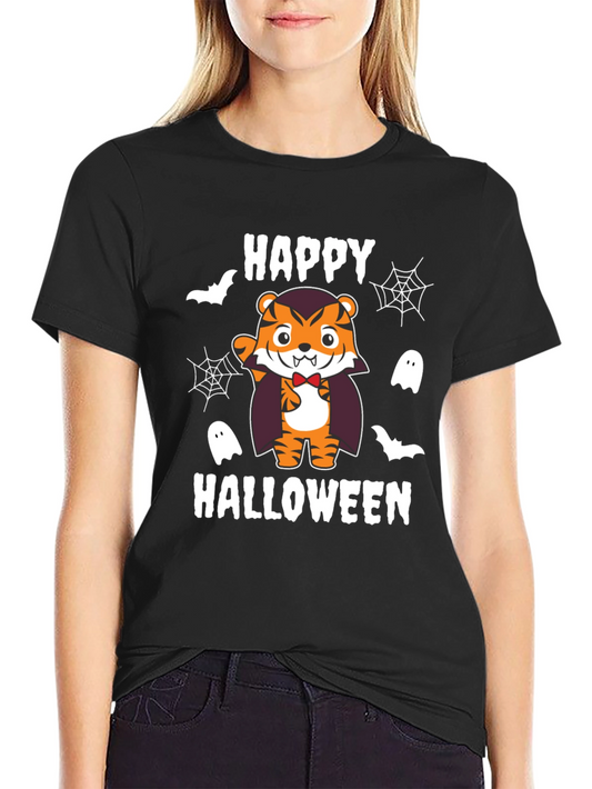 Happy Halloween Tiger Vampire Black T-Shirt