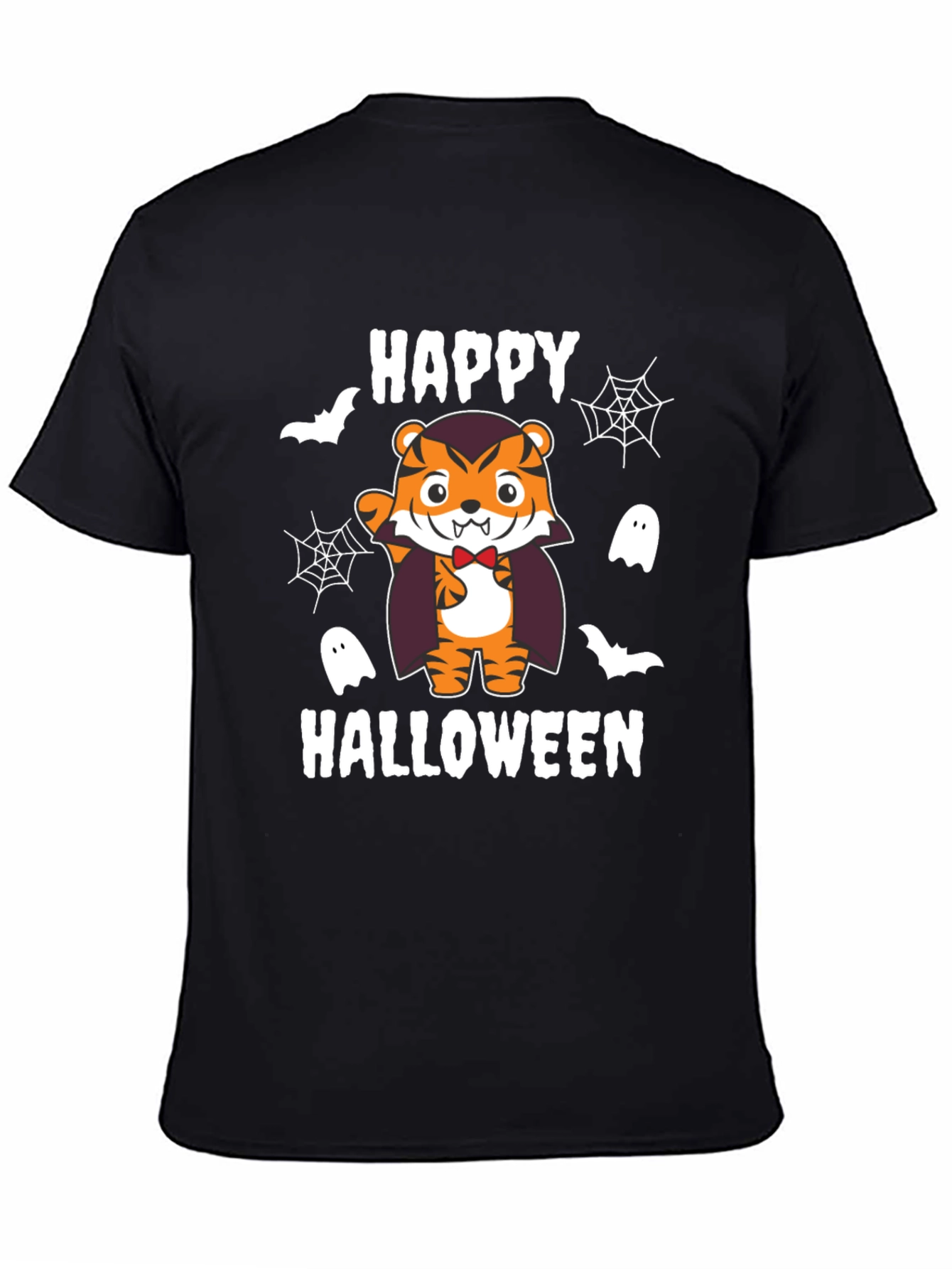 Happy Halloween Tiger Vampire Black T-Shirt