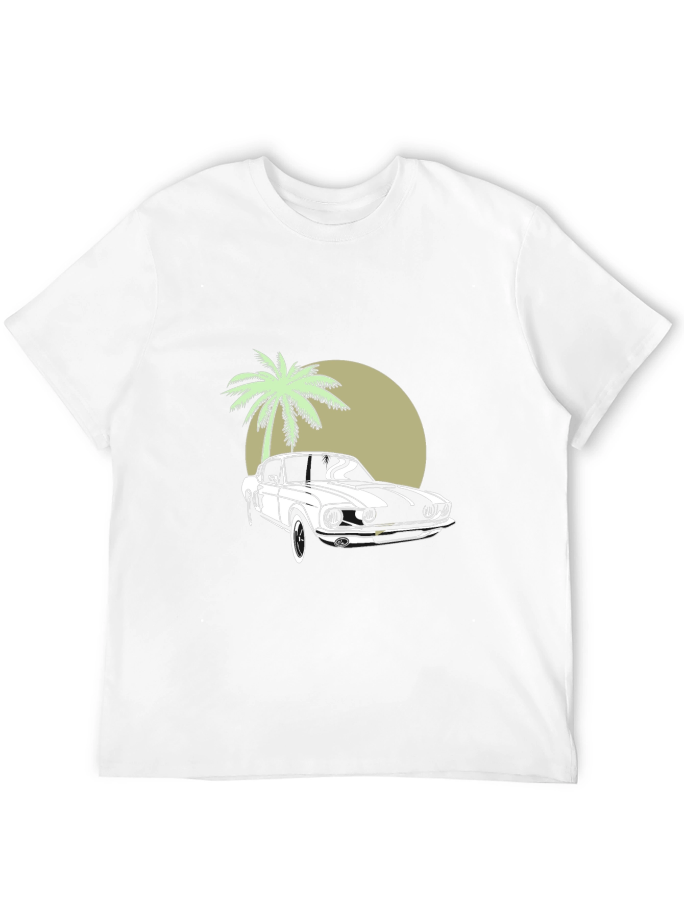 Retro Car & Palm Tree Graphic Tee - Black