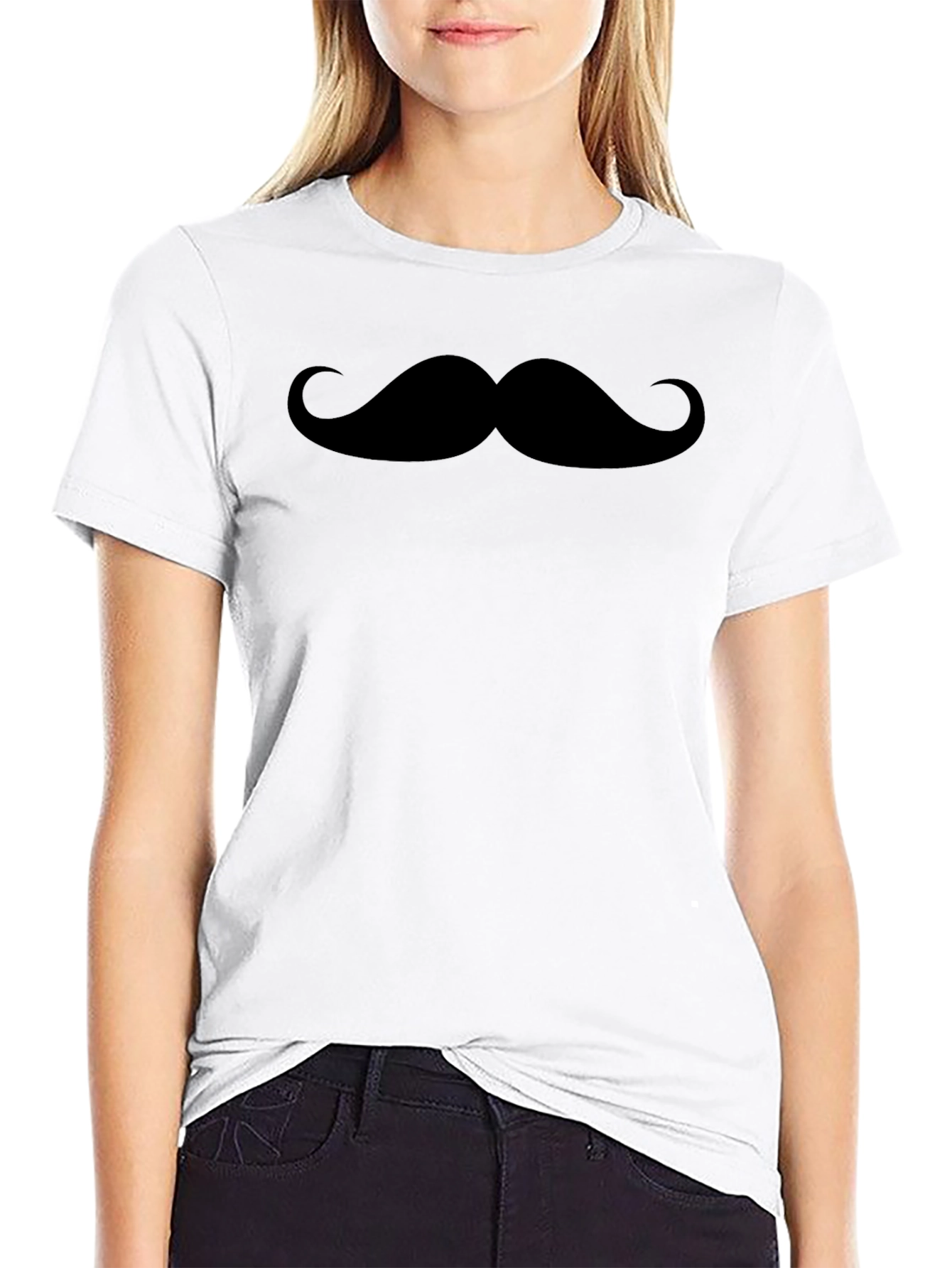 Moustache Graphic Black Crew Neck Tee