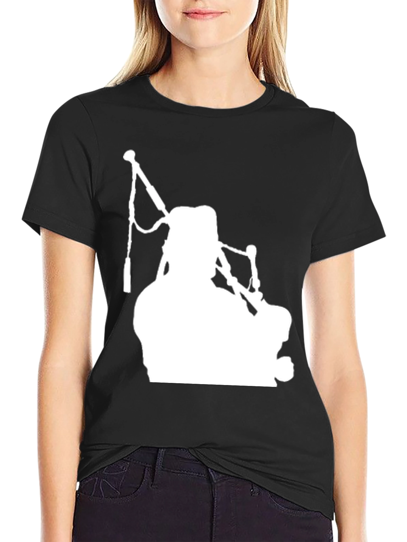 Bagpiper Silhouette Graphic Tee - Black Cotton T-Shirt