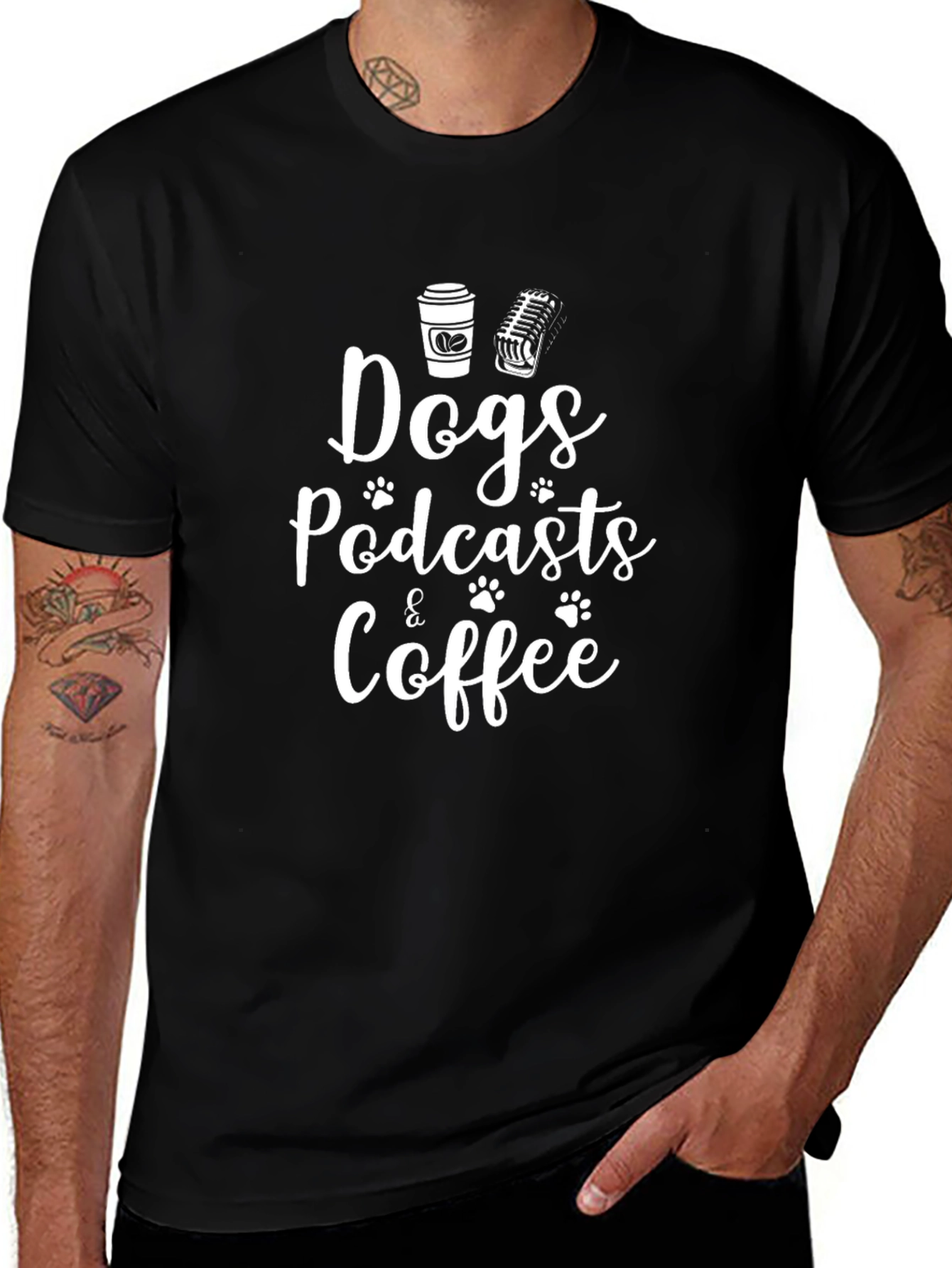 Dogs Podcasts & Coffee Graphic T-Shirt