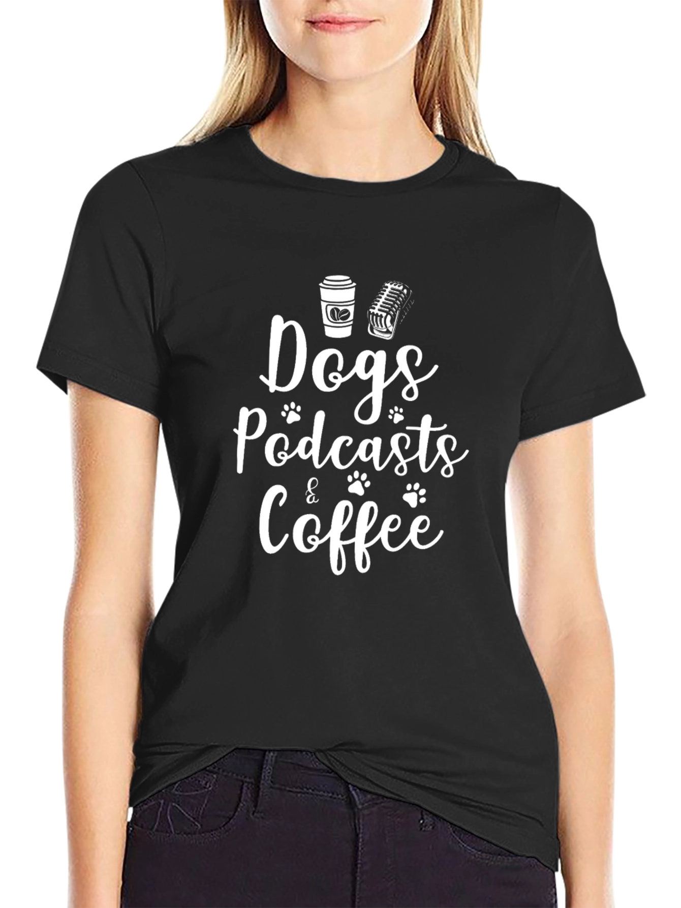 Dogs Podcasts & Coffee Graphic T-Shirt