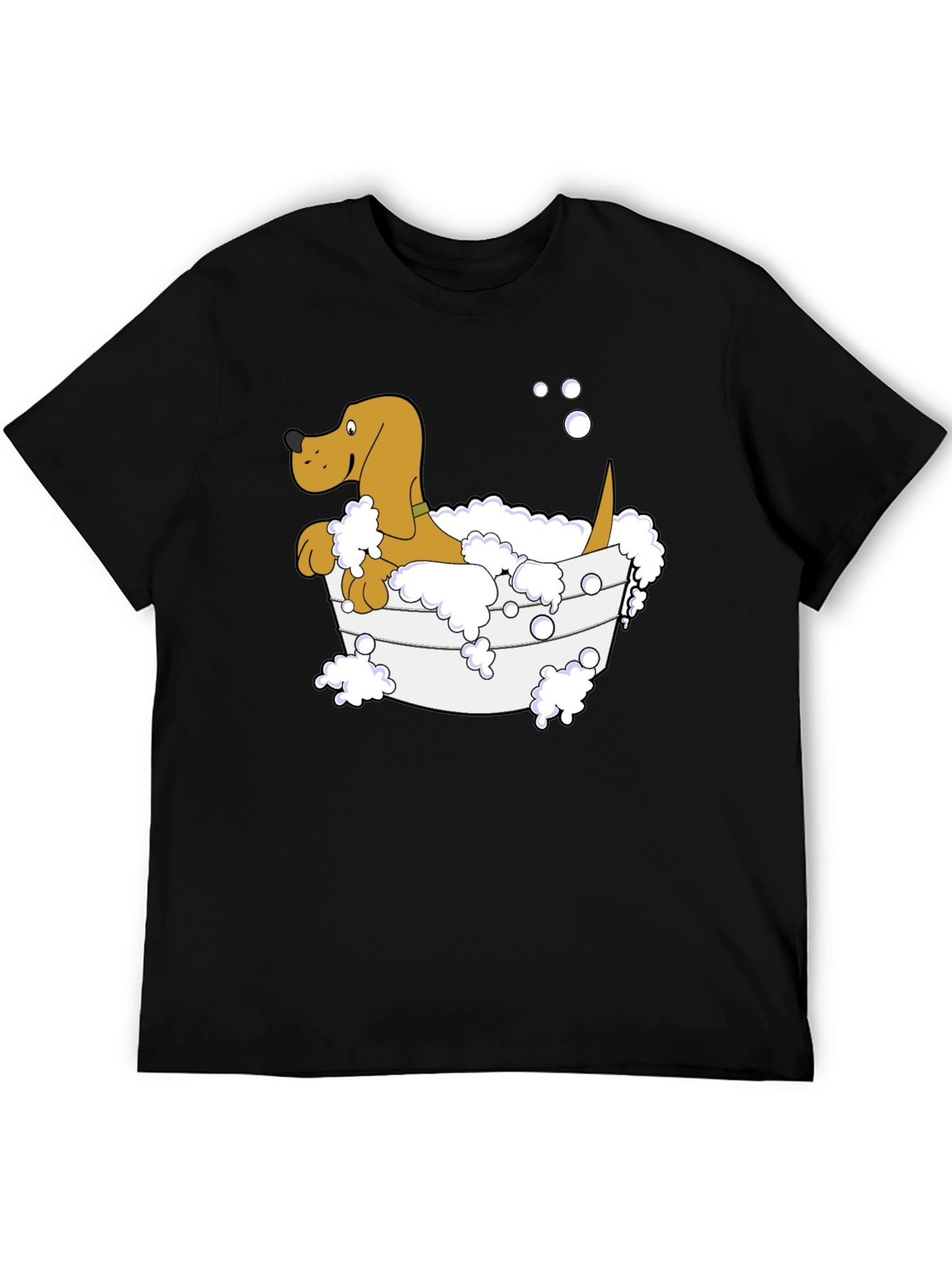 Cartoon Dog in Tub Black T-Shirt