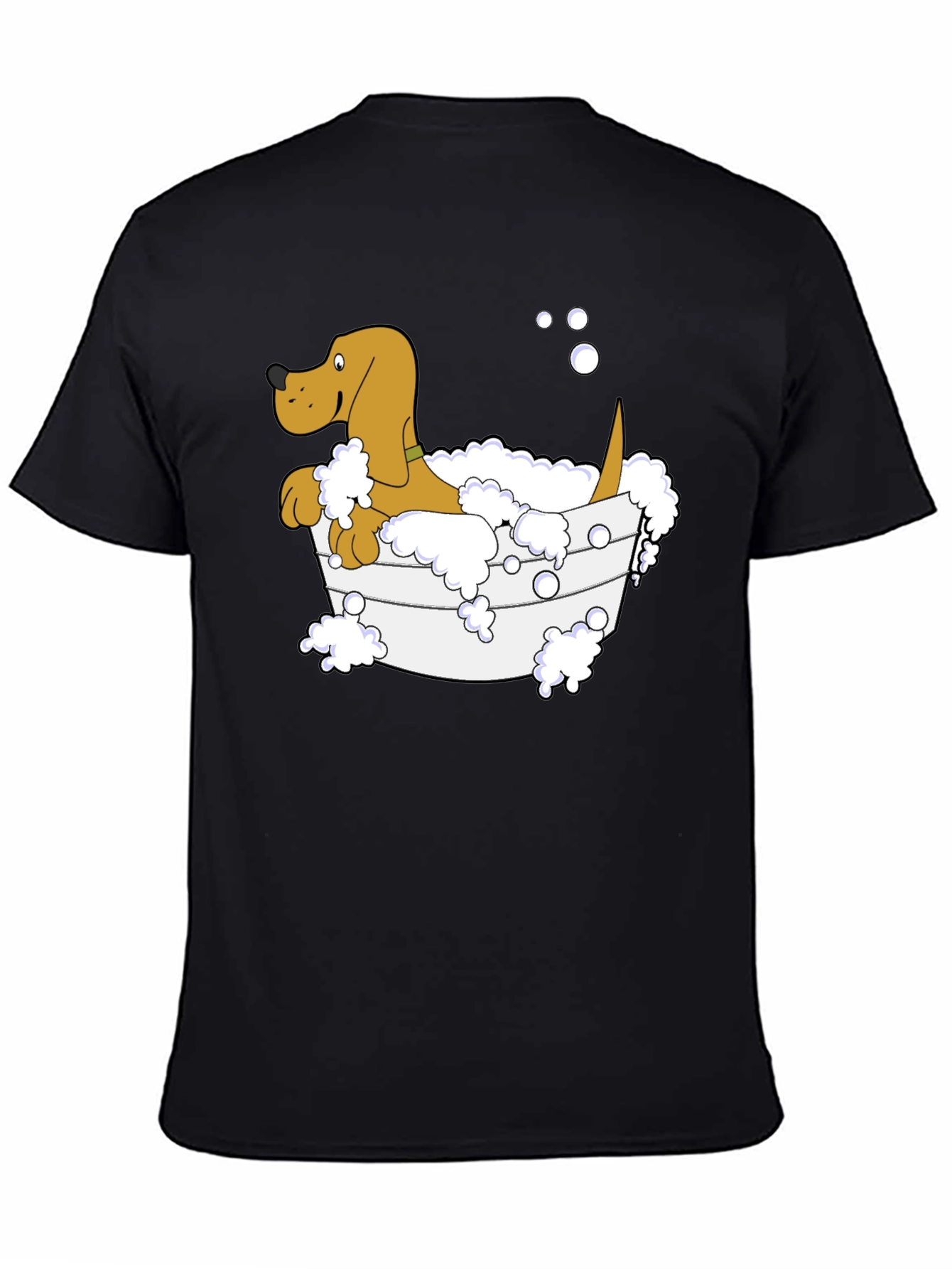 Cartoon Dog in Tub Black T-Shirt
