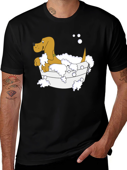 Cartoon Dog in Tub Black T-Shirt