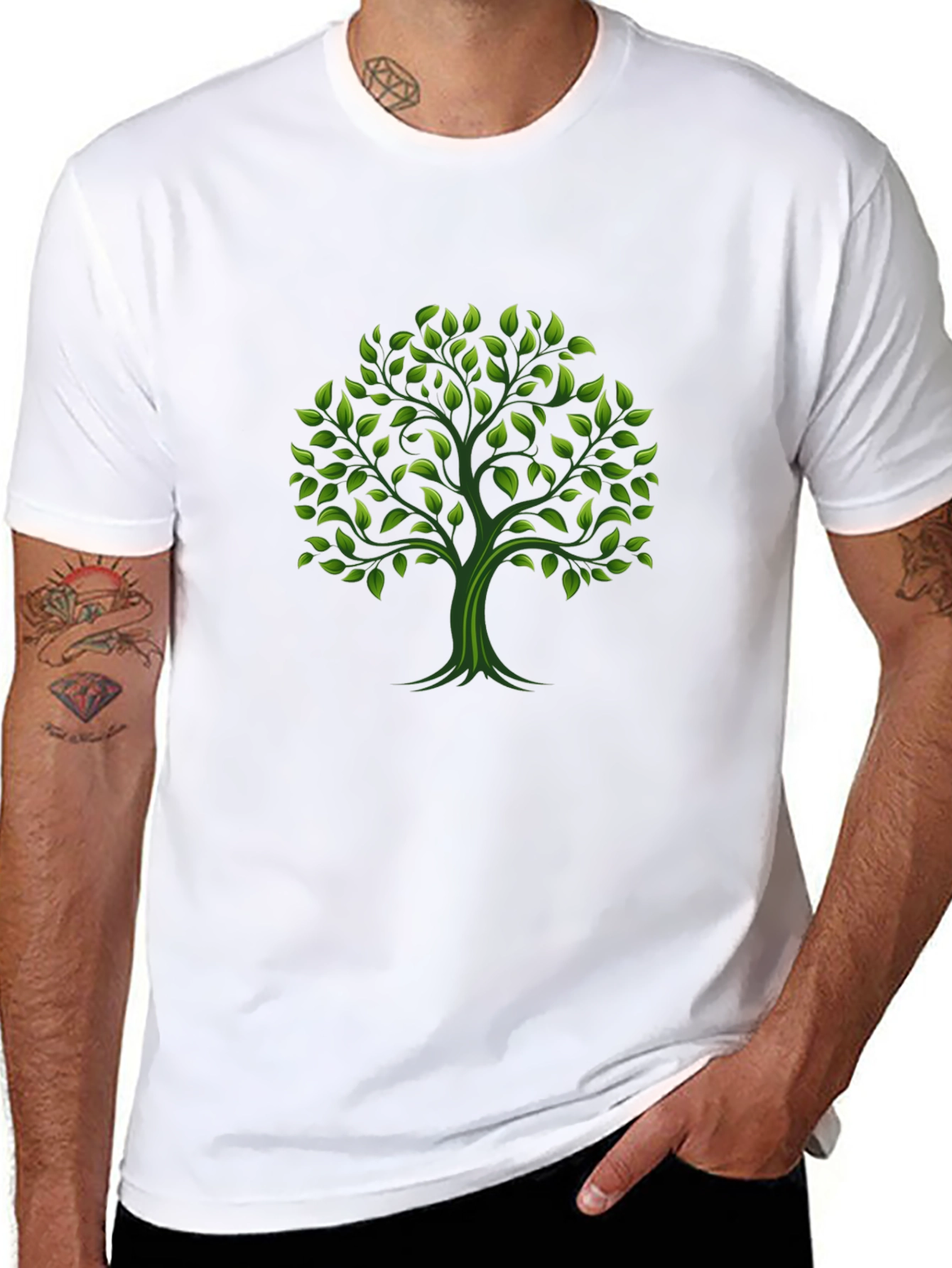 Green Tree Graphic Black T-Shirt