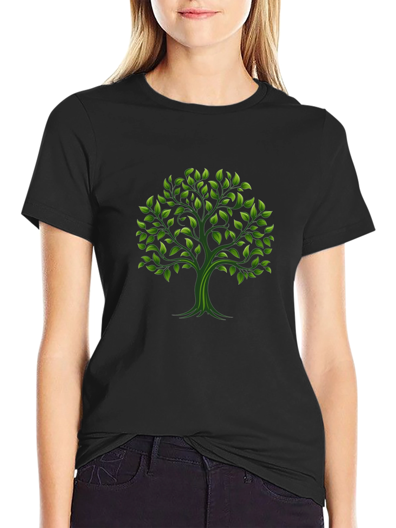 Green Tree Graphic Black T-Shirt
