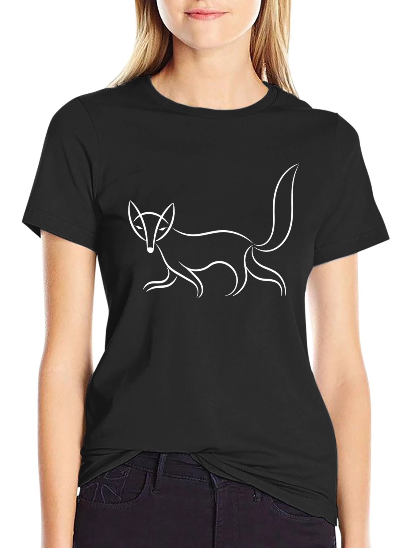 Fox Outline Black T-Shirt - Minimalist Design