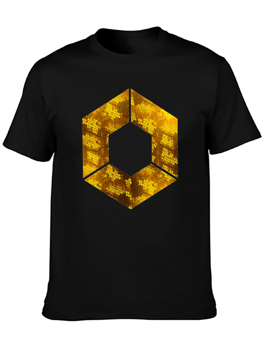 Golden Hexagon Graphic Tee - Stylish Mens Black T-Shirt