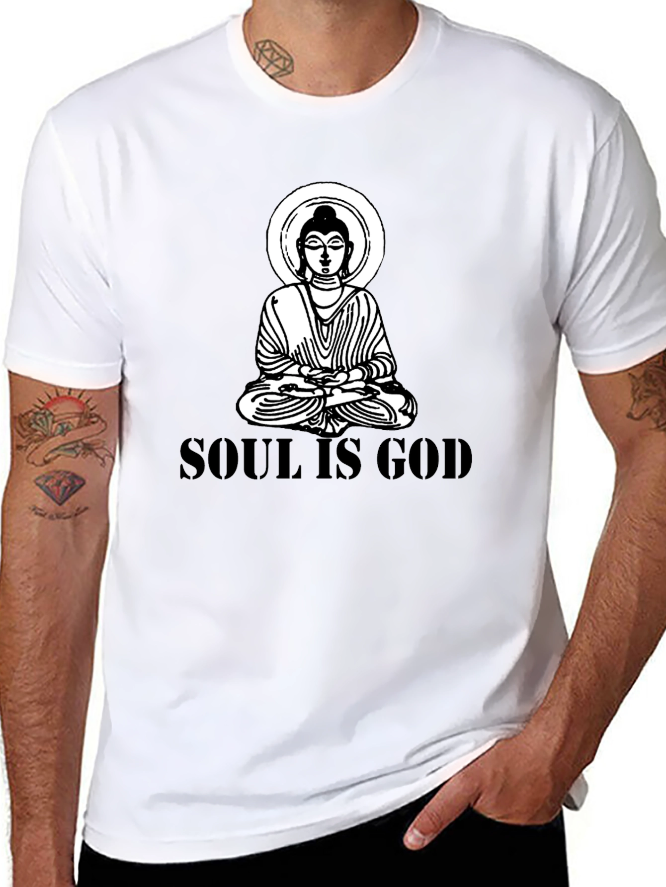 Soul is God Buddha Graphic Black T-Shirt