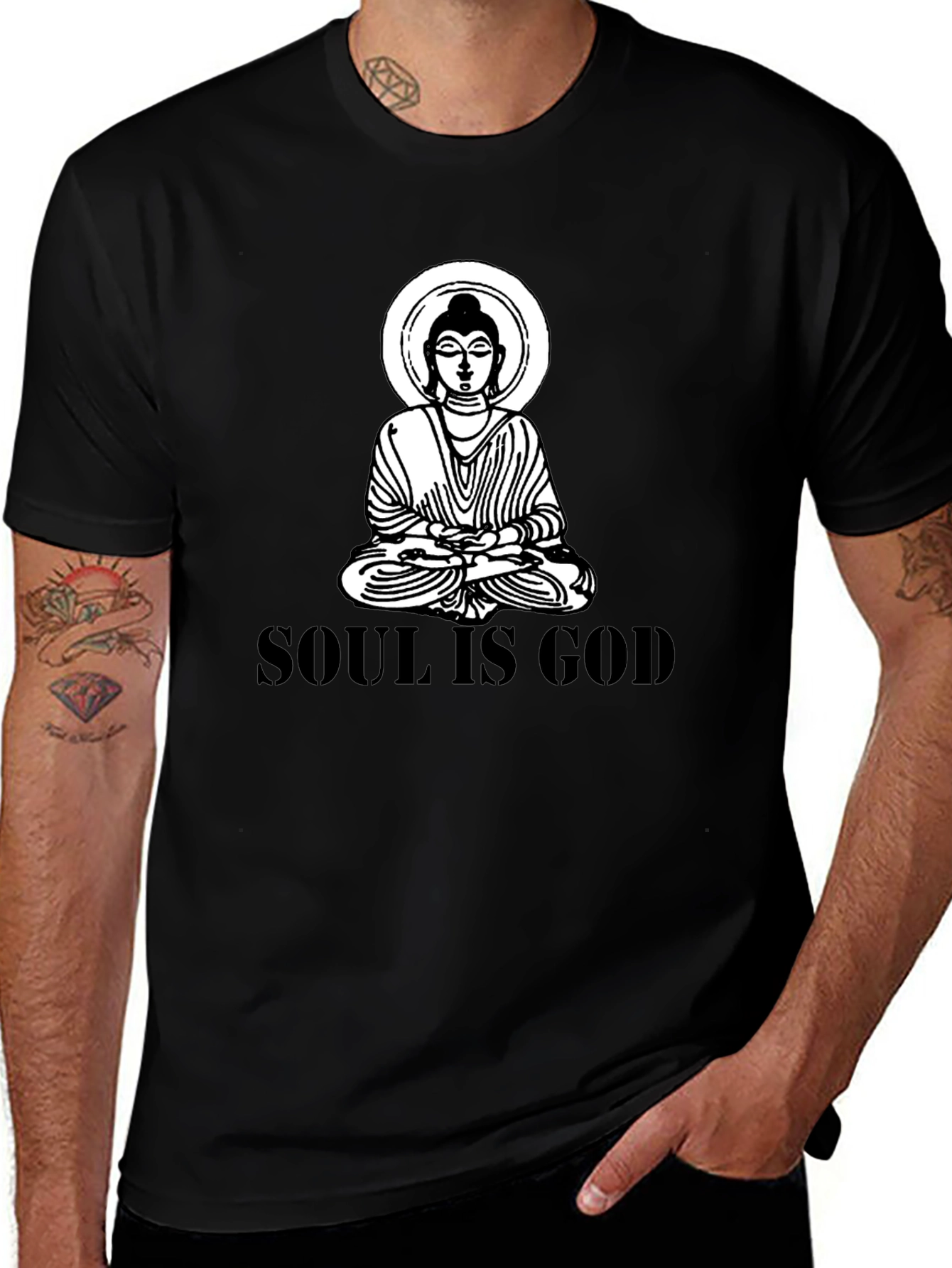 Soul is God Buddha Graphic Black T-Shirt