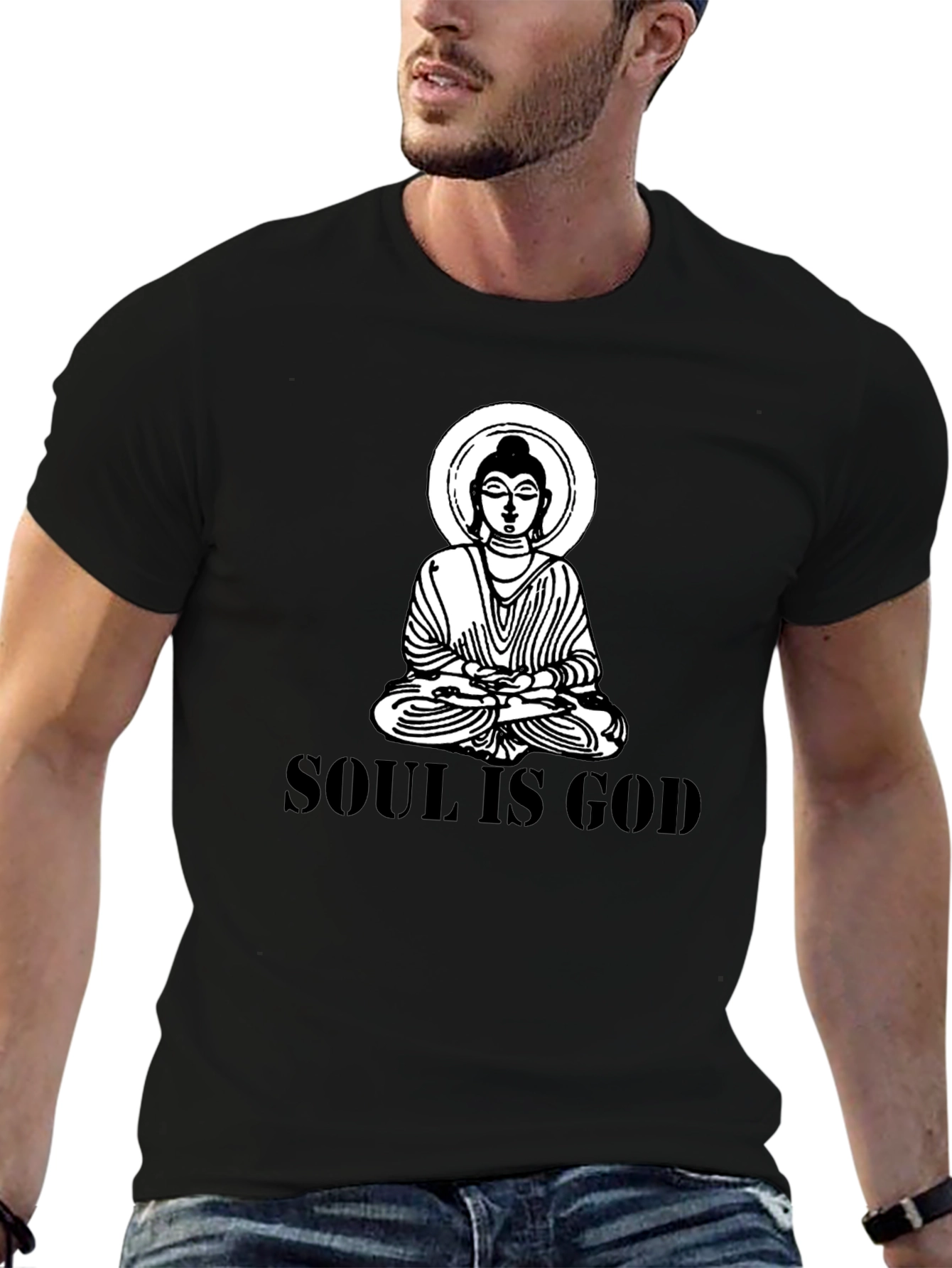 Soul is God Buddha Graphic Black T-Shirt