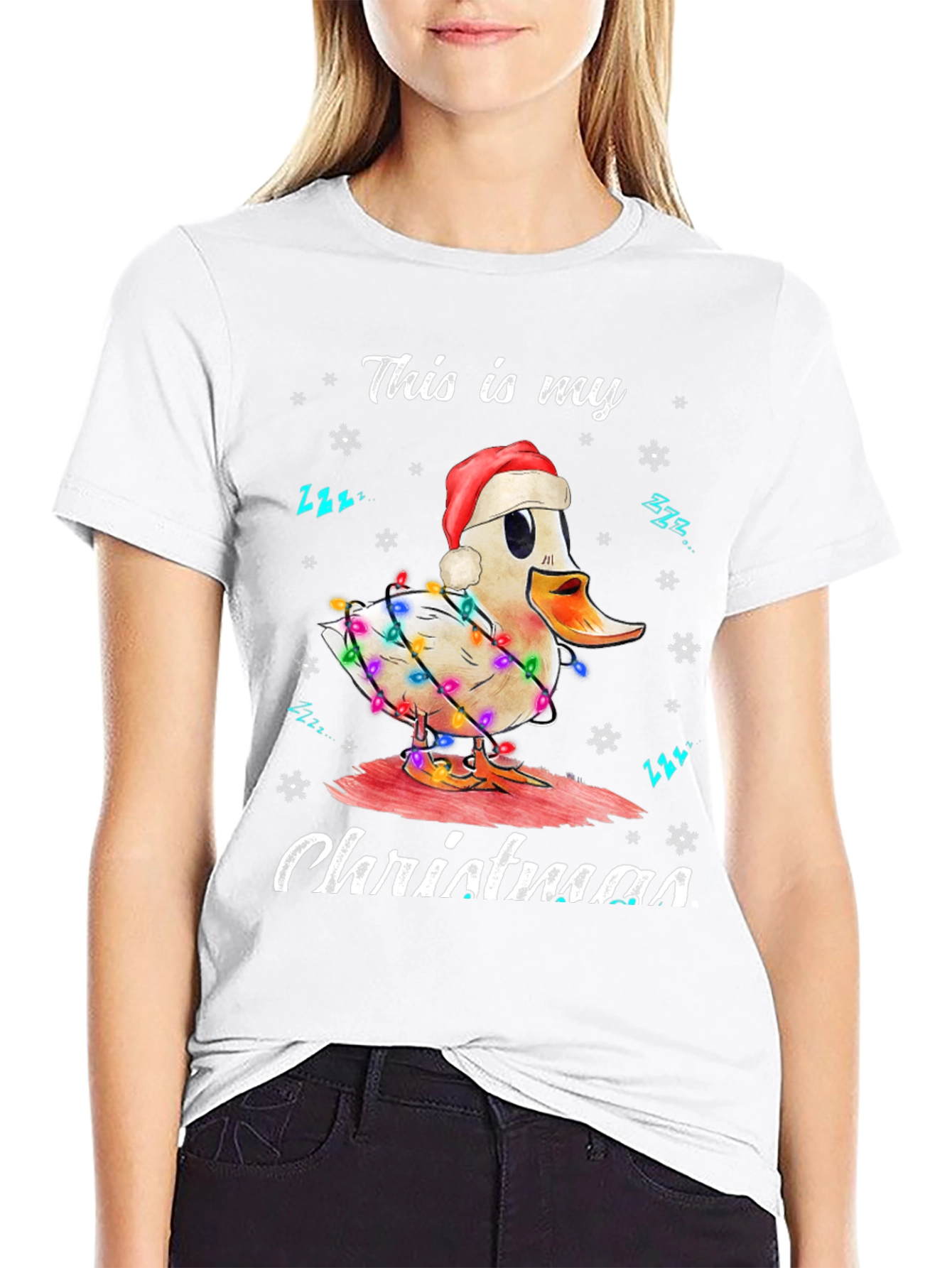 Funny Duck Christmas Lights Graphic T-Shirt