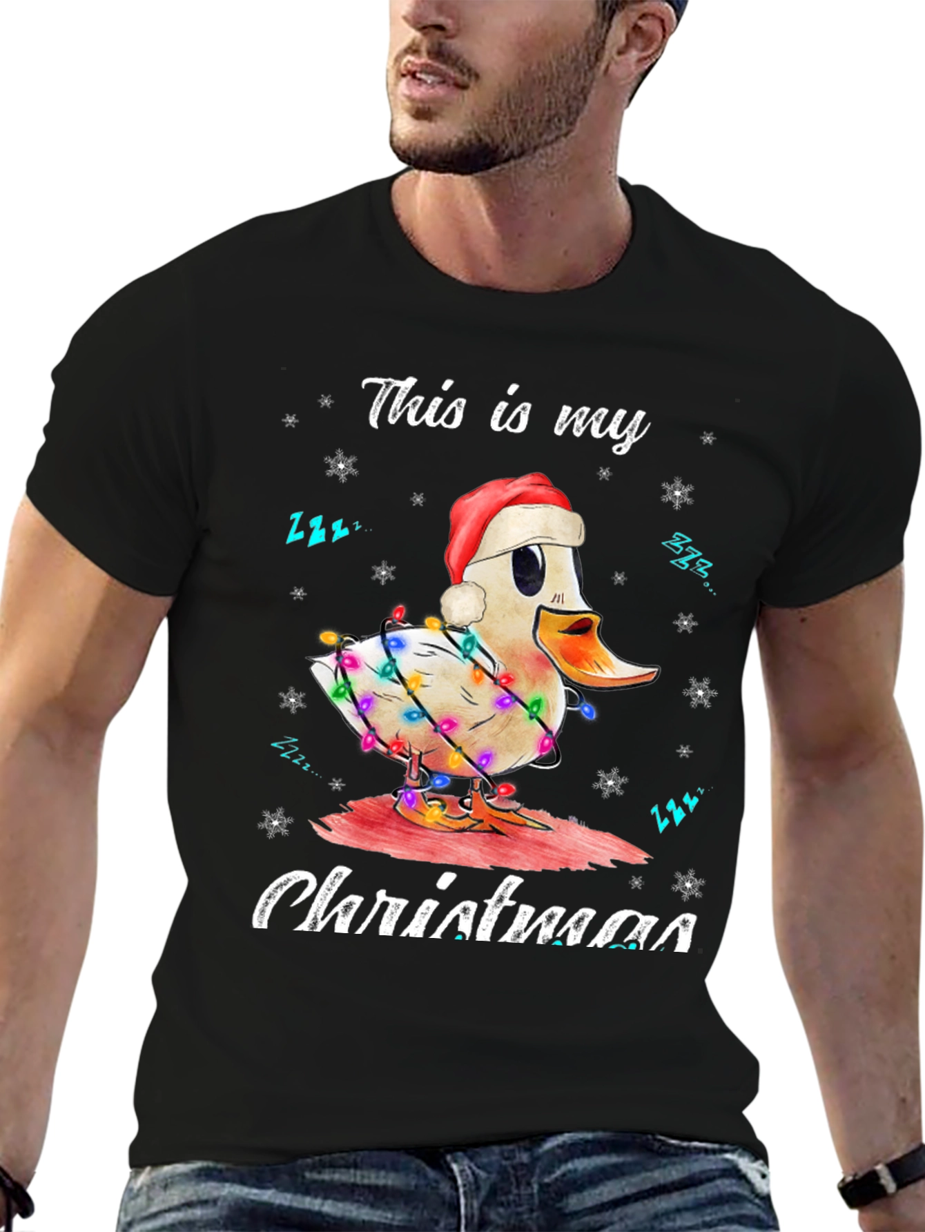 Funny Duck Christmas Lights Graphic T-Shirt