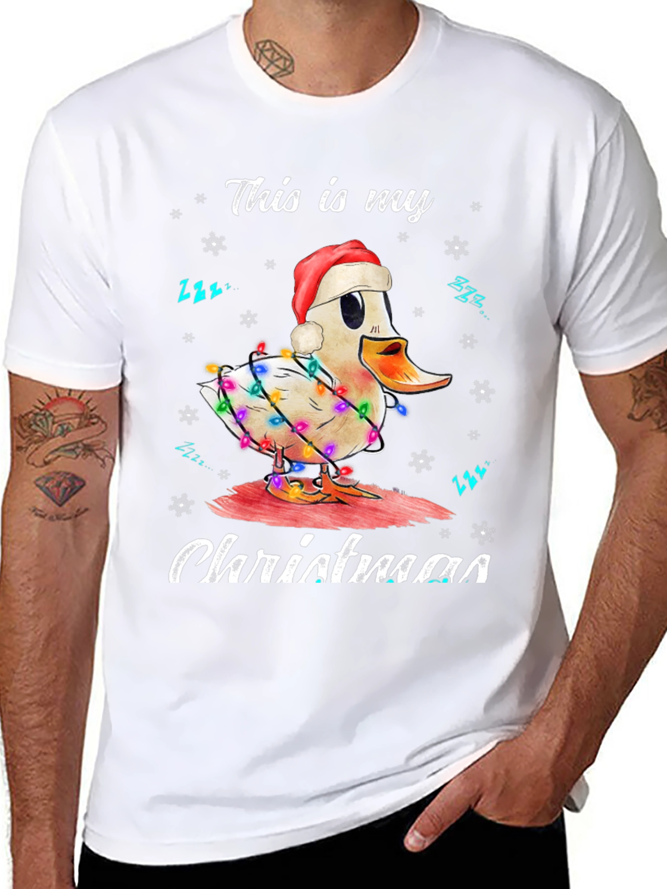 Funny Duck Christmas Lights Graphic T-Shirt