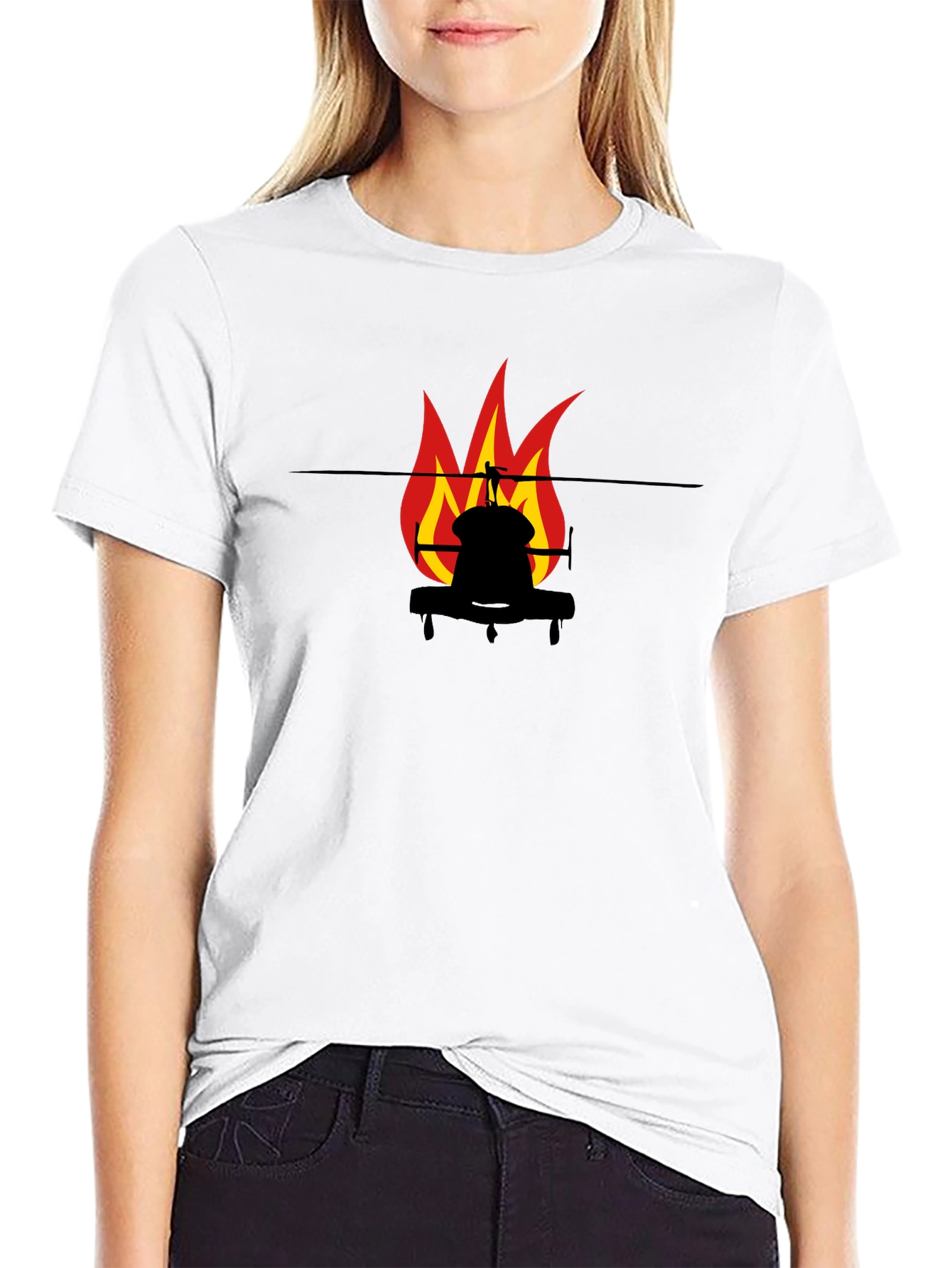 Fiery Helicopter Black T-Shirt