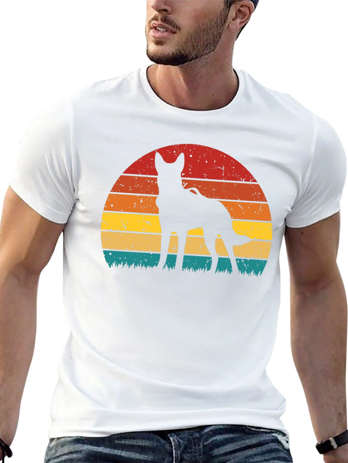 Dog Silhouette Sunset T-Shirt - Retro Style