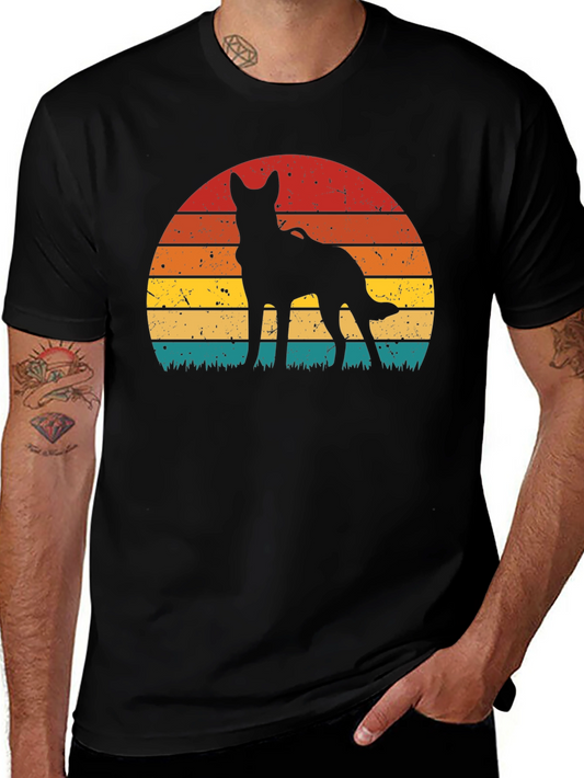 Dog Silhouette Sunset T-Shirt - Retro Style