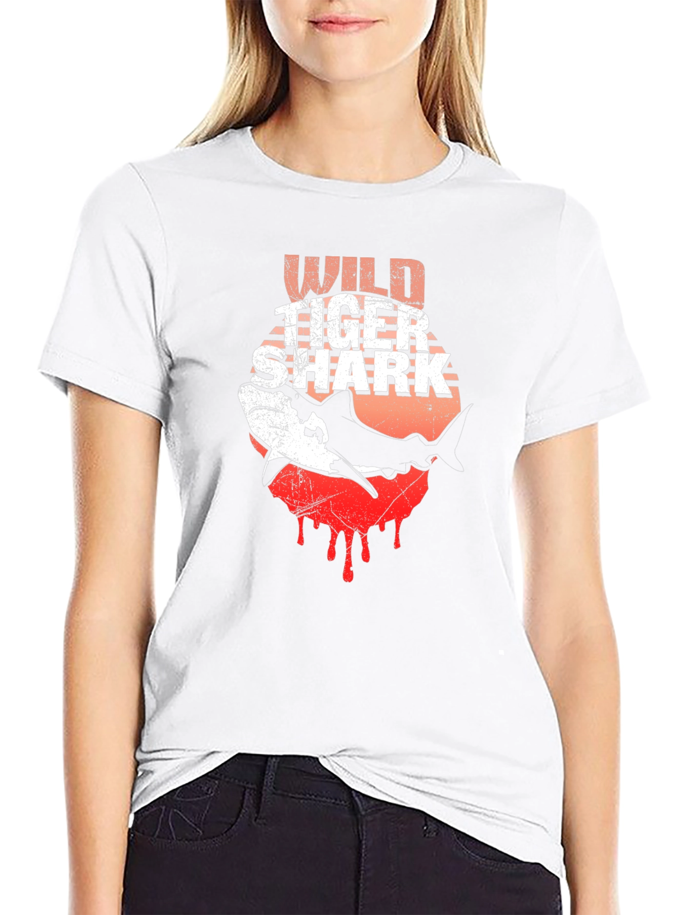 Wild Tiger Shark Graphic Tee - Black Cotton T-Shirt