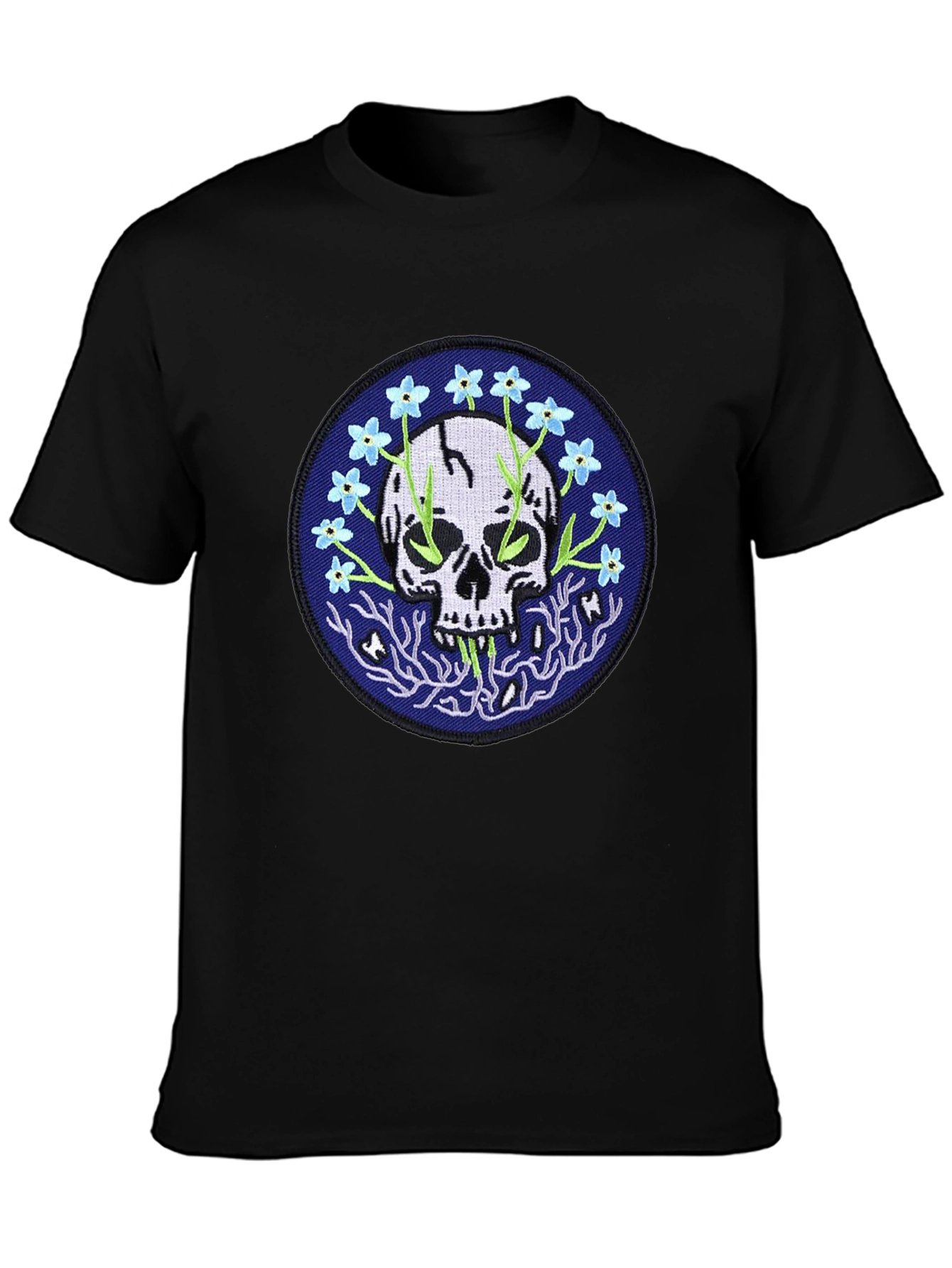 Skull & Flower Graphic Tee - Modern Black T-Shirt