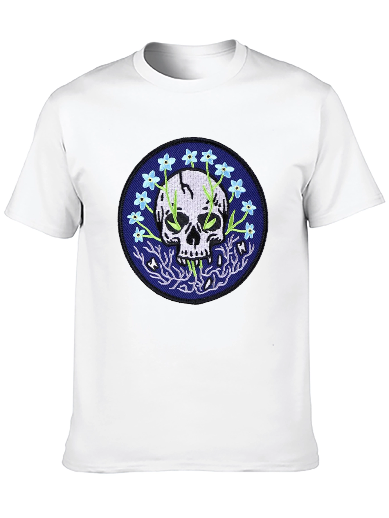 Skull & Flower Graphic Tee - Modern Black T-Shirt