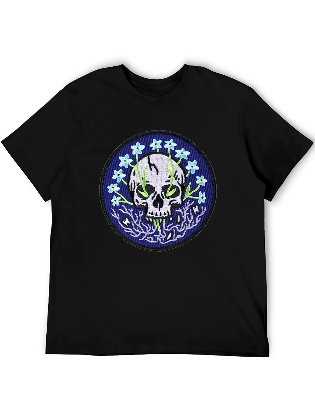 Skull & Flower Graphic Tee - Modern Black T-Shirt