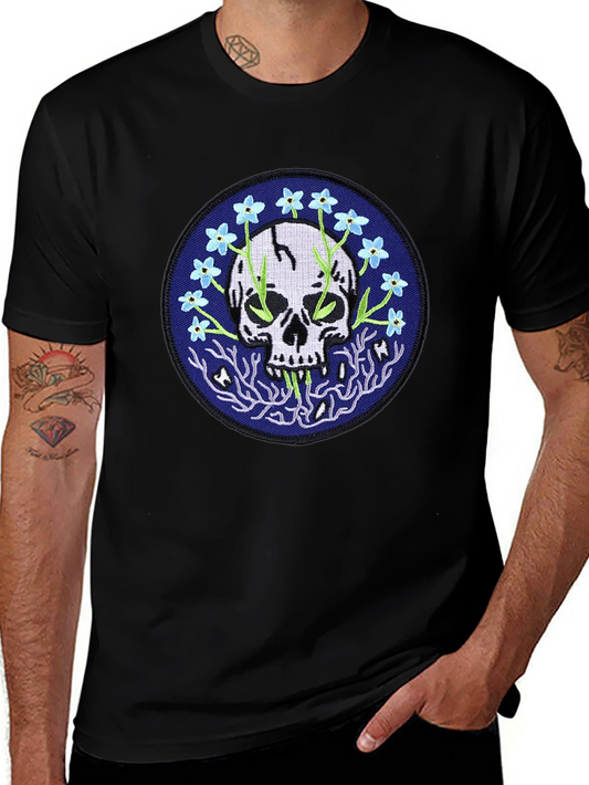 Skull & Flower Graphic Tee - Modern Black T-Shirt